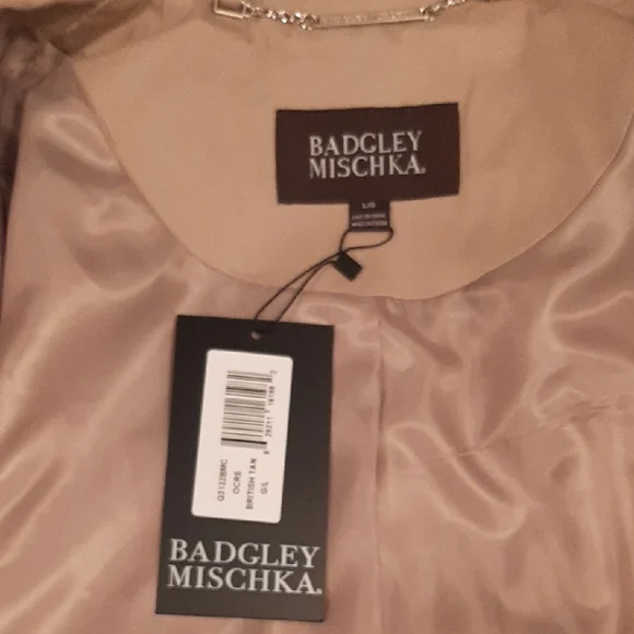 NWT Badgley💝Mischka DOUBLE BREASTED Classic Tan Trench Coat Sz L - Picture 10 of 16